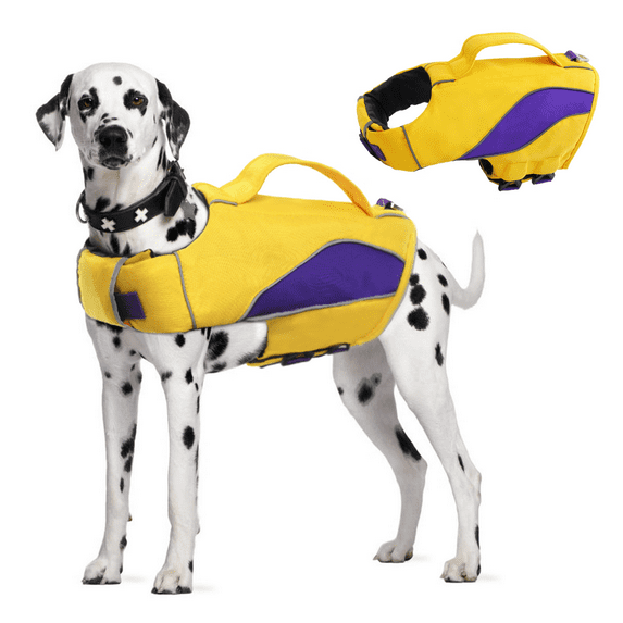 DOPI Dog Life Jacket Pet Ripstop Life Vest with Reflective Stripes High Flotation Dog Swimming Training Suit Adjustable Lifesaver Vest for Small Medium and Large Dogs