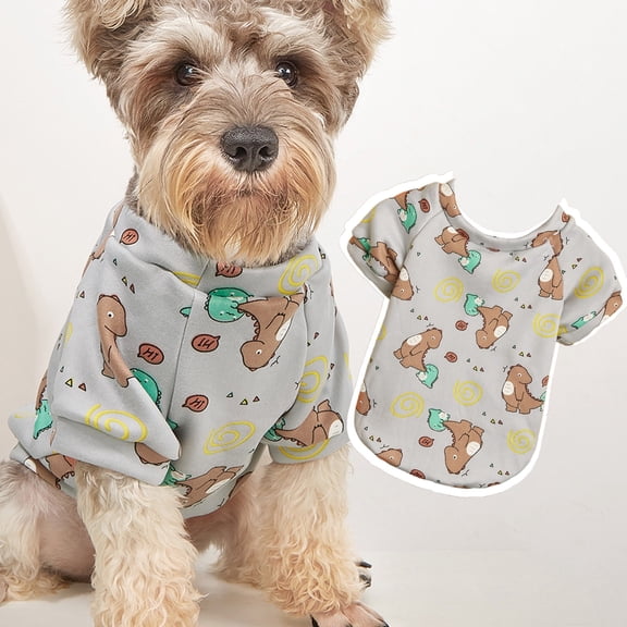 DOPI Dog Sweater Dinosaur Print Comfortable Breathable Pet Winter Warm Clothes for Autumn