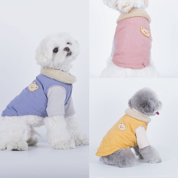 DOPI Dog Vest Lovely Cartoon Bear Pattern Soft Cotton Quilted Lining Pet Cat Clothes for Winter
