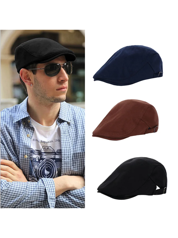 Fashion Casual Womens Mens Unisex Beret Hat Solid Baseball Flat Cap Topee BlackOne size