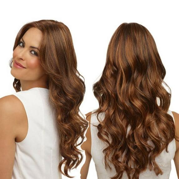 DOPI Fashion Synthetic Long Wavy Brown Gradient Dyeing Natural Hair Full Wigs
