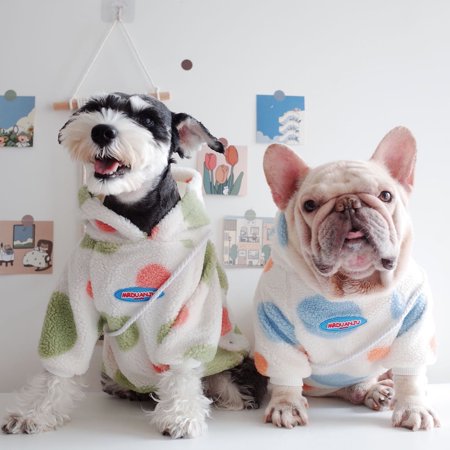 DOPI Fleece Pet Hoodie Soft Eye-catching Two Leg Dot Print Pullover Dog Sweatshirt for Autumn Winter