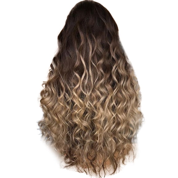 〖DOPI〗Girl Gradient Natural Brown Party Wig Long Full Curly Hair Fashion Synthetic Wig(2Pack)