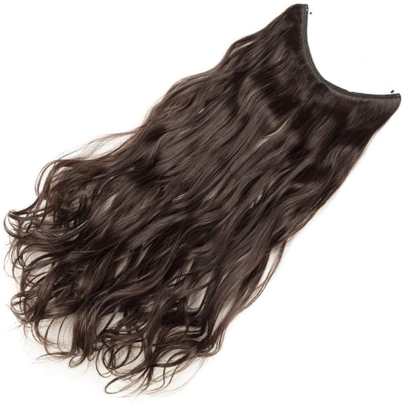 DOPI Hair Crown Extensions 20inch Dark Wavy Synthetic Long Hidden Brown wig
