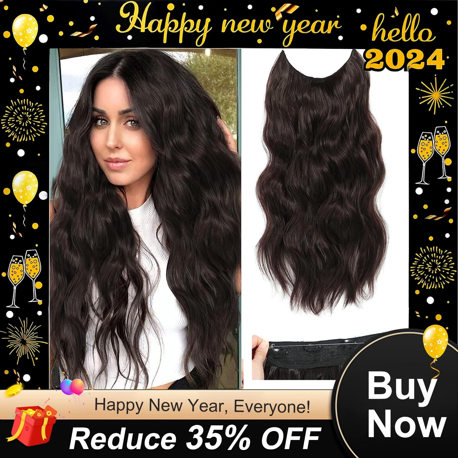 DOPI 20 Inch Medium Brown Hair Extensions Adjustable Long Wavy Hair ...