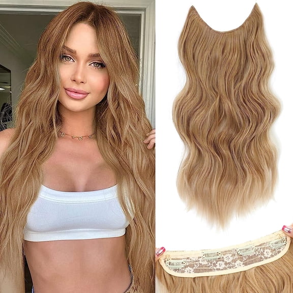 DOPI Hair Extensions 20 Inch Invisible Wire Medium Brown Hair Extensions Adjustable Long Wavy Hair Extensions Synthetic Upgrade 4 Secure Clips in Hairpieces