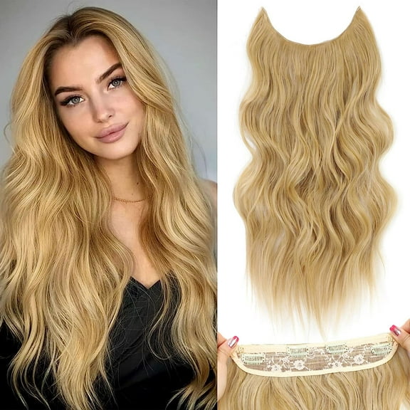 DOPI Hair Extensions 20 Inch Invisible Wire Medium Brown Hair Extensions Adjustable Long Wavy Hair Extensions Synthetic Upgrade 4 Secure Clips in Hairpieces