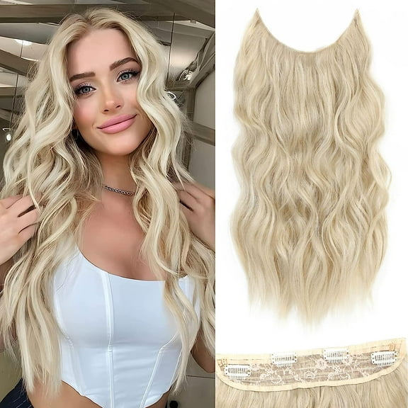 DOPI Hair Extensions 20 Inch Invisible Wire Medium Brown Hair Extensions Adjustable Long Wavy Hair Extensions Synthetic Upgrade 4 Secure Clips in Hairpieces
