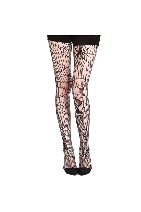 Halloween Spider Web Black Pantyhose Women Sexy Hollow Out Ripped Fishnet Patterned Tights Sheer Mesh Lace Witch Cosplay Stockings Hosiery