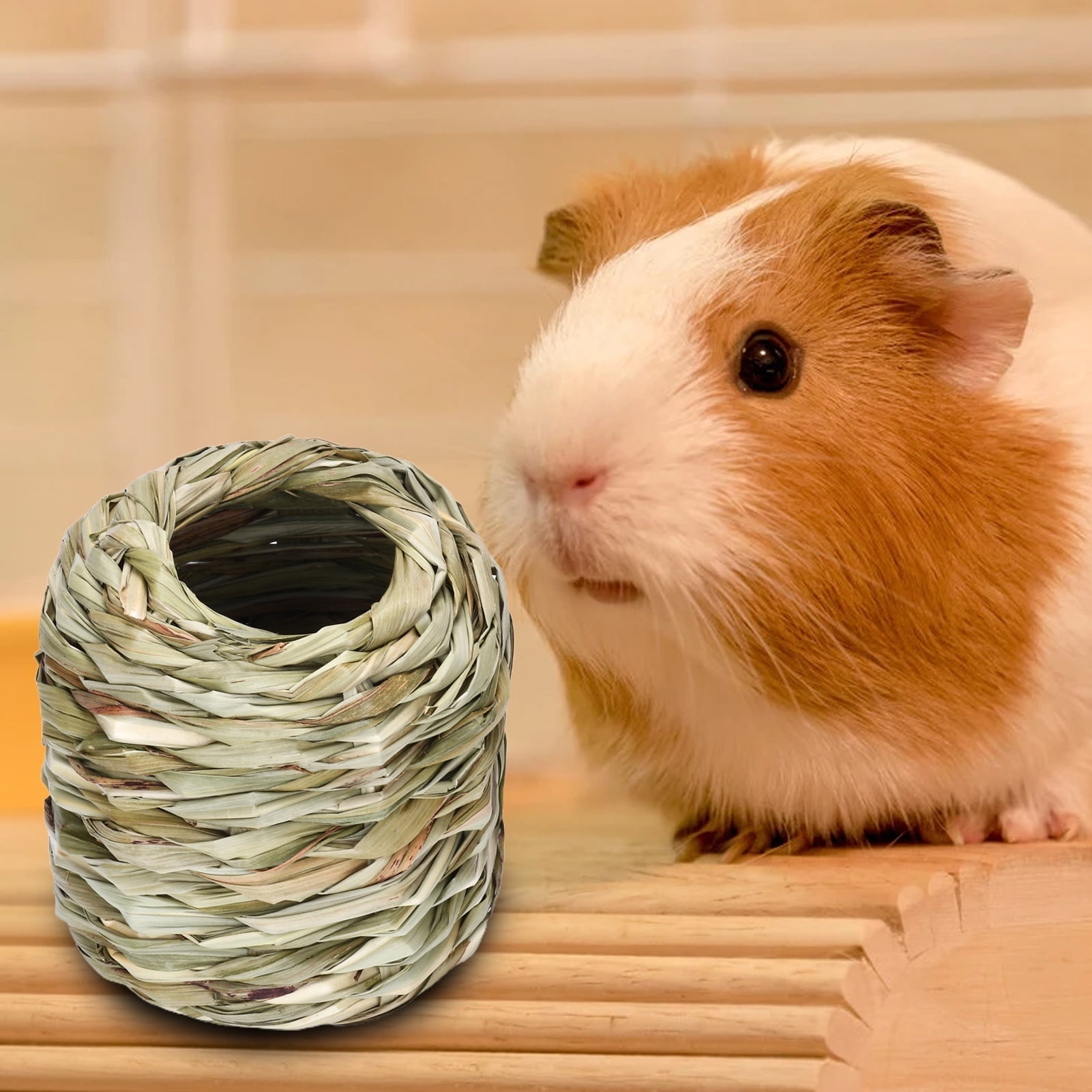 DOPI Hamster Nest Tunnel Shape Grinding Teeth Grass Woven Small Animal Bunny Hut Toy Pet Supplies