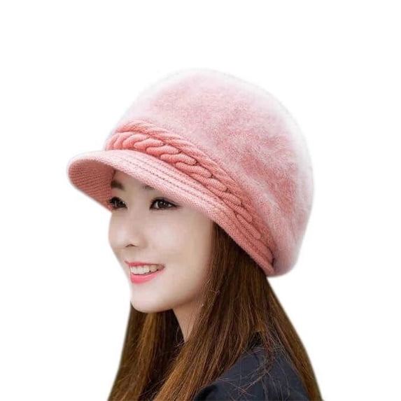 DOPI Hats Rabbit Cap Skullies Women Winter Knitted Hat Fashion Baseball Caps PinkOne size(2pack)