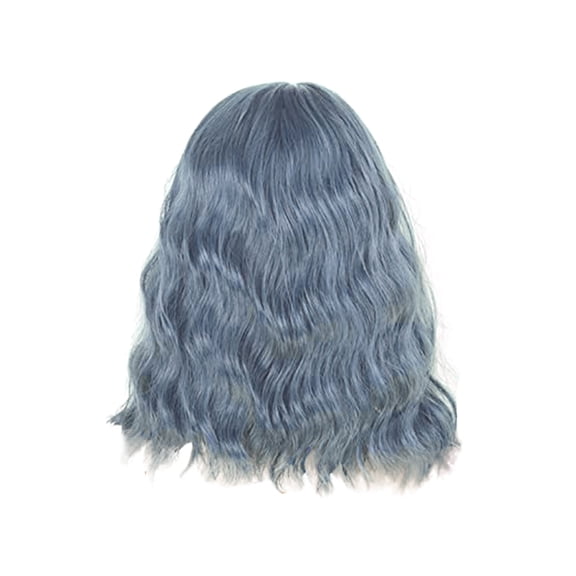 DOPI Headband Wigs Air Bangs Women's Short Bob Wig Curly Wavy Shoulder Length Synthetic Hair 40CM Blue