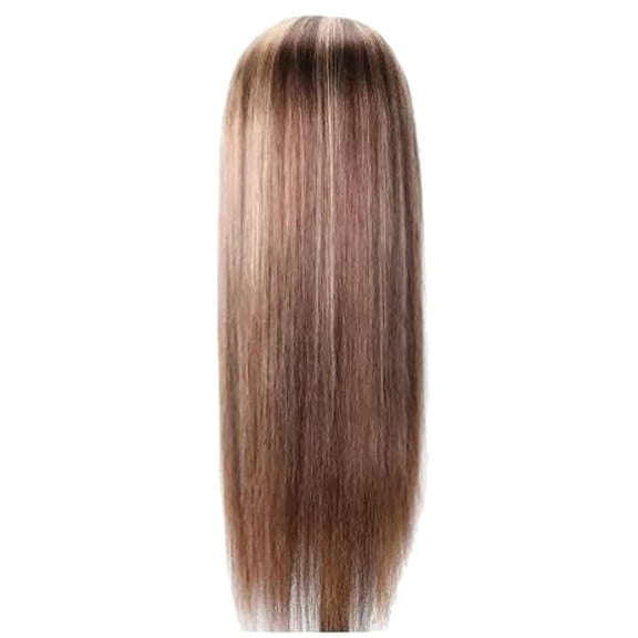 DOPI Headband Wigs Long Straight Brown Mixed Blonde Synthetic Wigs for Women Middle Part Highlights Multicolor