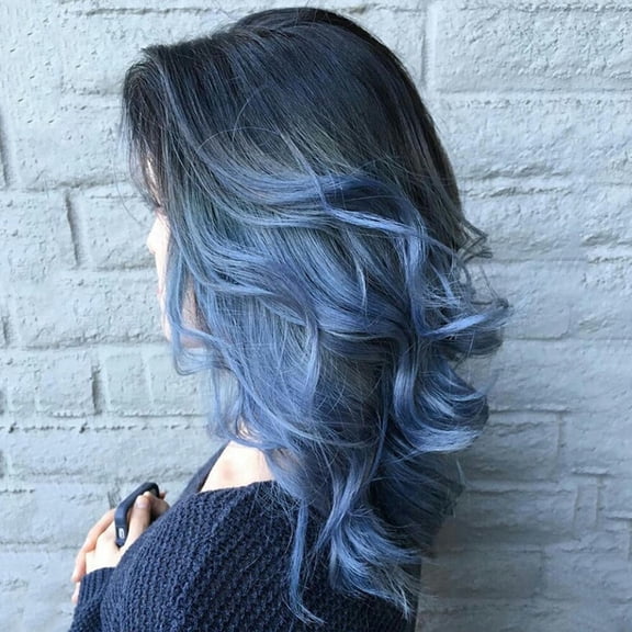 DOPI Heat Resistant Women Black to Blue Long Wavy Wigs Hair Synthetic Full Wigs