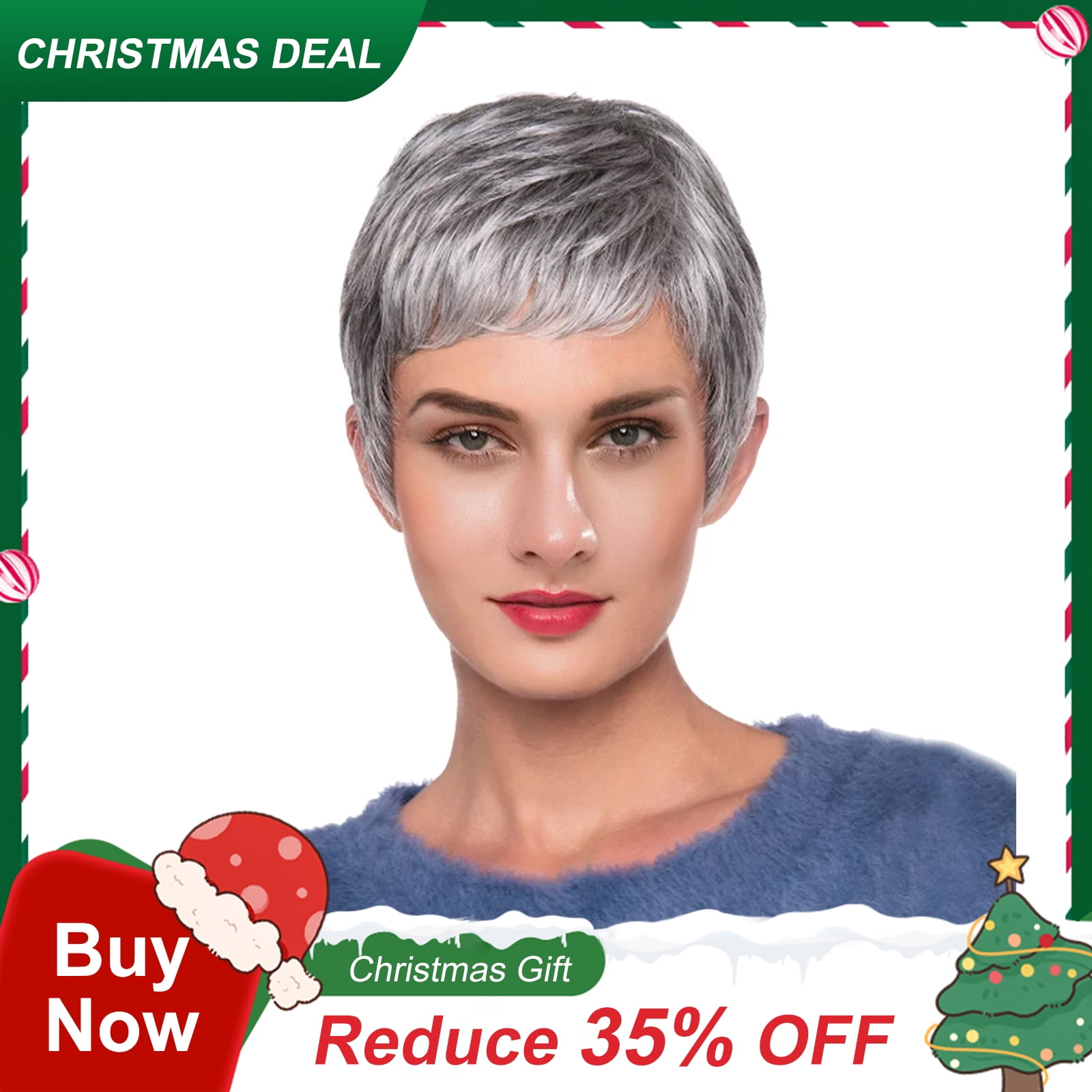 DOPI High Quality Grayish white Short Curly Wigs Real Human Hair Sexy Women Wigs(2Pack)