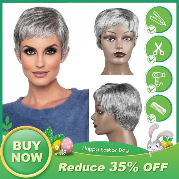 DOPI High Quality Grayish white Short Curly Wigs Real Human Hair Sexy Women Wigs