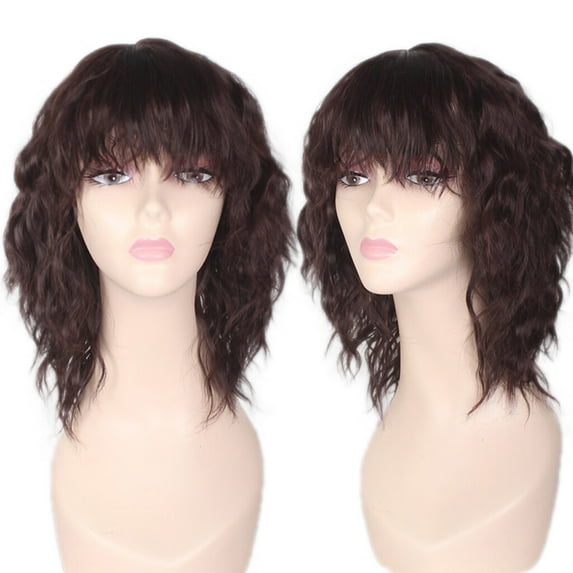 DOPI Human Hair Wigs For Women Black Color Natural Lace Hair Fashion Women's Sexy Full Bangs Wig Short Wig Small Volume Wig