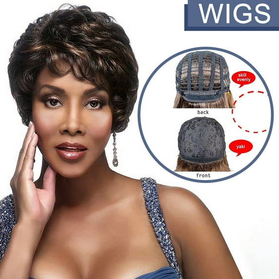 DOPI Human Hair Wigs For Women Black Color Natural Lace Hair Fashionable European and American women's short curled wig hea
