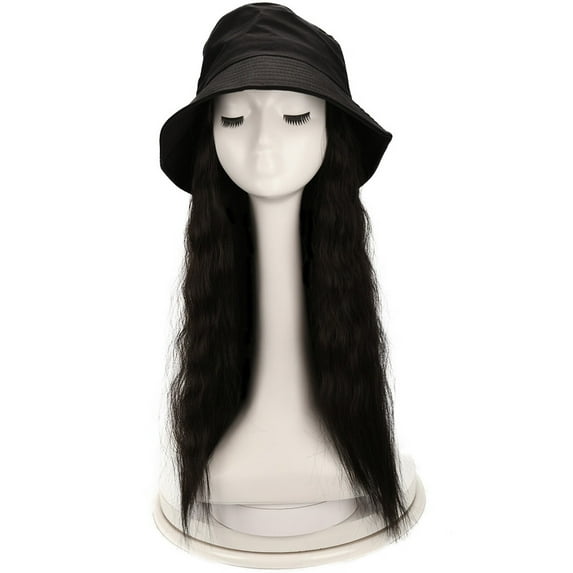 DOPI Human Hair Wigs For Women Black Color Natural Lace Hair Fisherman Cap Hair Wave Curly Hairstyle Adjustable Wig Hat Att