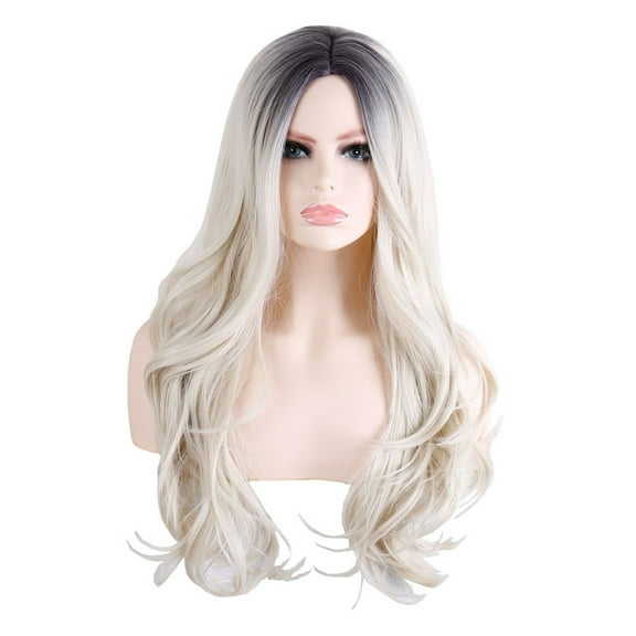 DOPI Human Hair Wigs For Women Black Color Natural Lace Hair Gradient White Wig Big Wave Ladies Fashion Wig Headdress Style