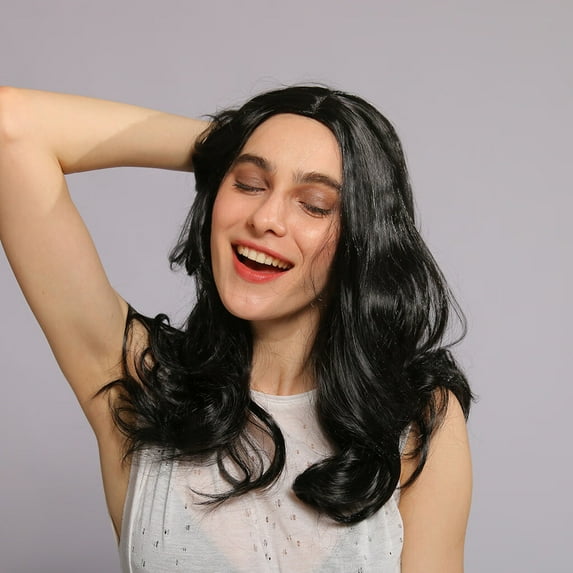 DOPI Human Hair Wigs For Women Black Color Natural Lace Hair Sexy Women Girl Long Black Gradient Wig Wavy Curly Synthetic F