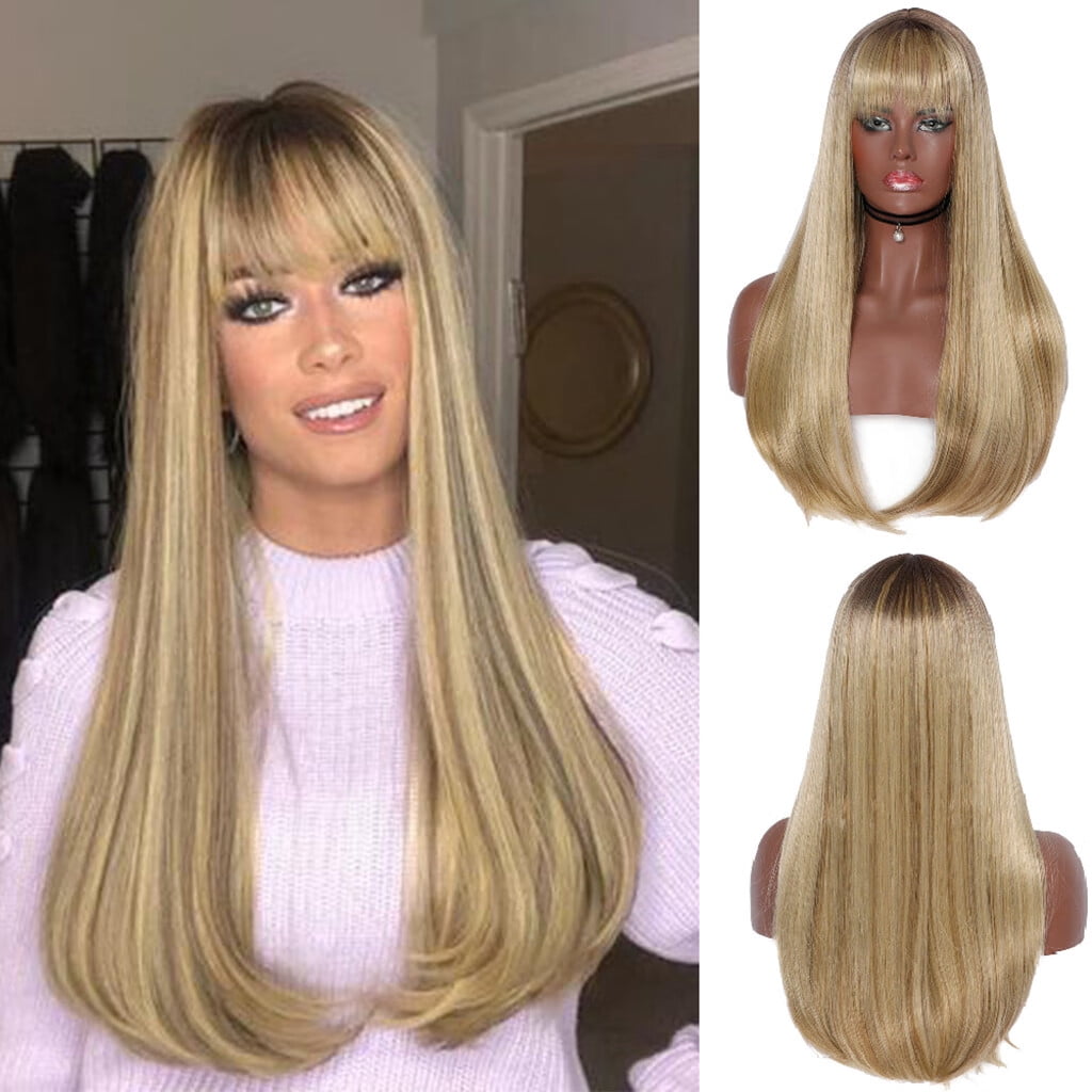 DOPI Human Hair Wigs For Women Black Color Natural Lace Hair Women's Fashion Wig Gold Synthetic Hair Long Wigs straight Wig