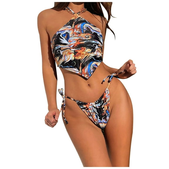 DOPI Ladies Fashion Split Swimsuit Tube Top Halter Sexy Bikini Beach Bikini