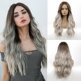 thumbnail image 1 of DOPI Long Pear Roll Big Wave Wig Dark Brown Gradient Gray Wig Mechanism Rose Net(2Pack), 1 of 5