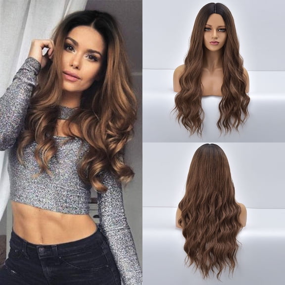 DOPI Medium Length Curly Hair Dyed Wave Female Wig, Natural Wave Wig Synthetic Heat(2Pack)