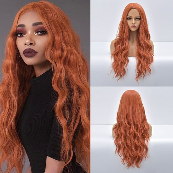 DOPI Medium Parting Wave Long Curly Hair, Matte High Temperature Silk Wig For Women