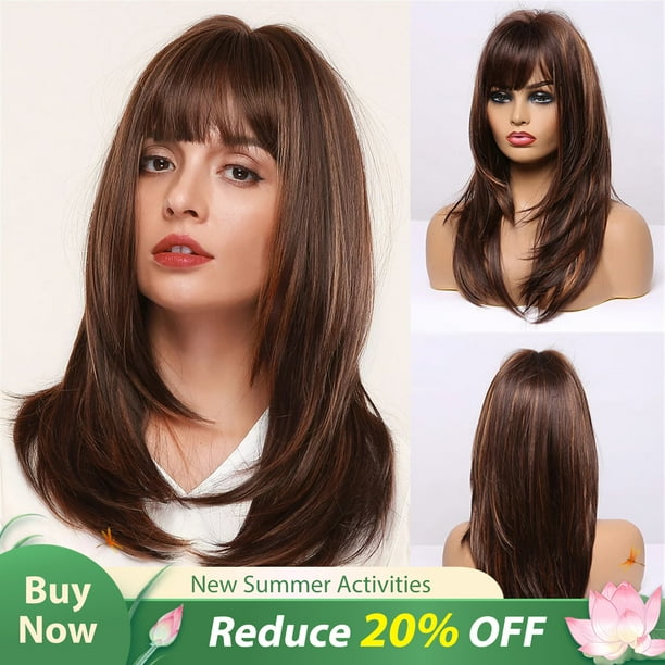 DOPI New 60cm straight smooth long hair wig with side bangs 2Pack