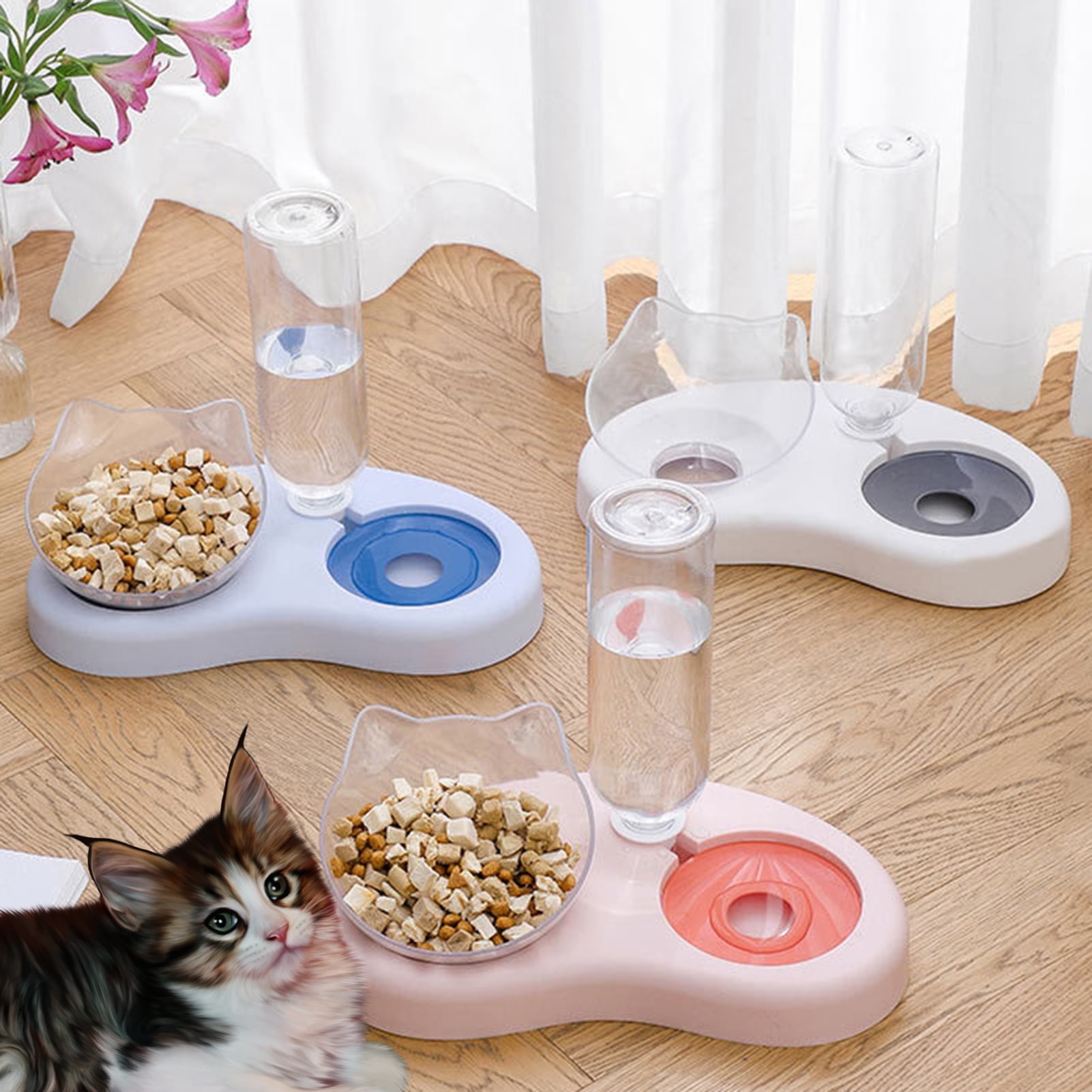 DOPI Pet Bowl Dry Wet Use Automatic Lightweight Cat Water Dispenser Food Container Feeder for Home Use
