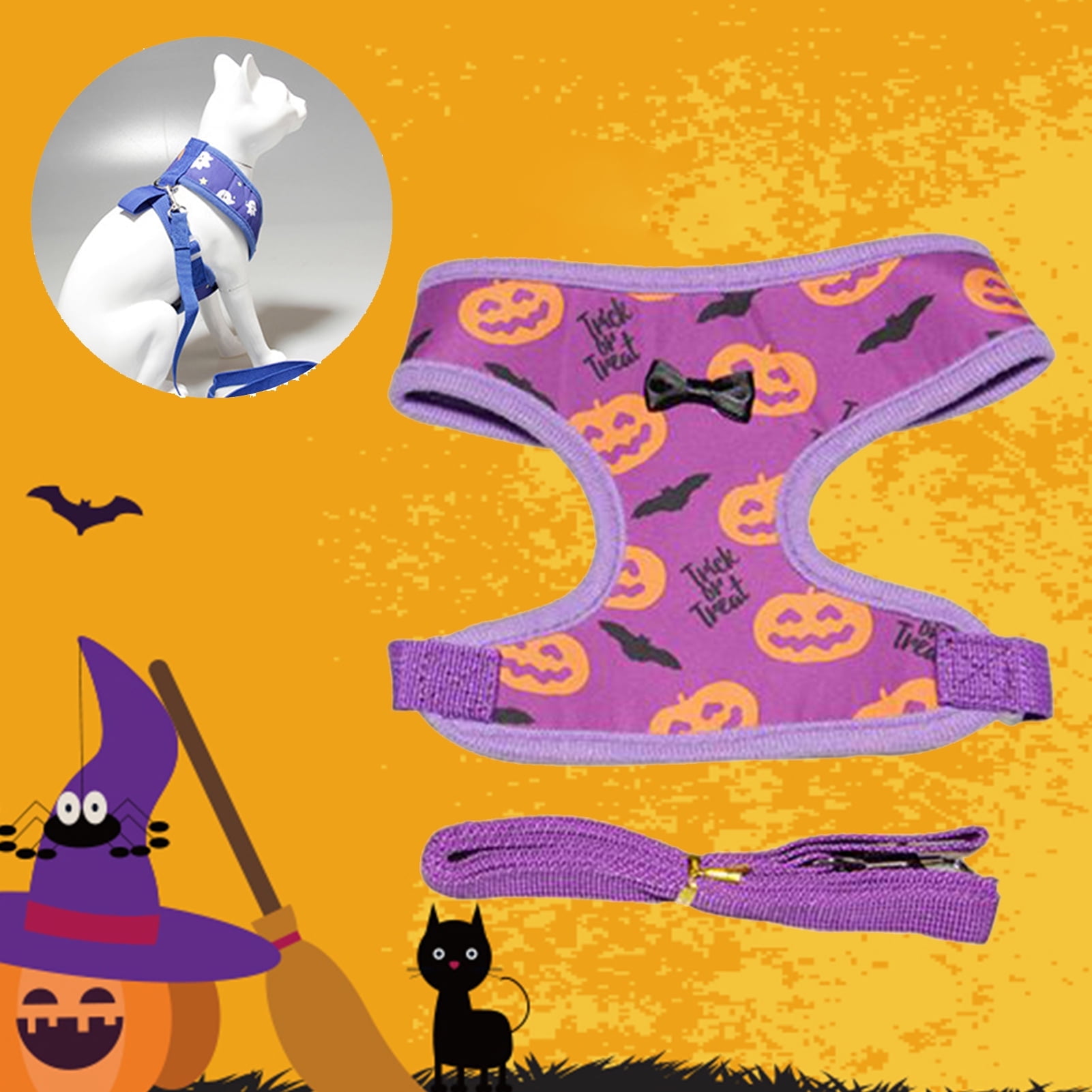 DOPI Pet Chest Strap Set Halloween Series Pattern Decorative Good Air Permeality Pet Cats Dogs Harness Traction Rope Kit for Festival