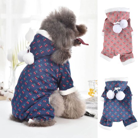 DOPI Pet Clothes Cherry Pattern Keep Warmth Skin-friendly Cute Pet Dog Jumpsuits Outfit for Autumn