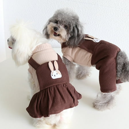 DOPI Pet Clothes Eye-catching Rabbit Pattern Fabric 4-Legged Couple Pet Dog Jumpsuit for Autumn