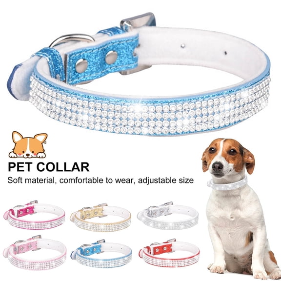 DOPI Pet Collar Soft Texture Decorative Adjustable Dogs Inlaid Rhinestone Collar Pet Supplies