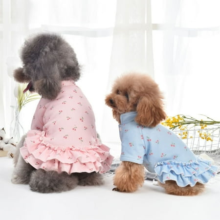 DOPI Pet Dress Cherry Pattern Keep Warmth Skin-friendly Fashion Pet Dogs Coat Outfits for Winter