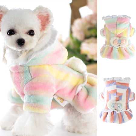 DOPI Pet Dress Colored Stripes Pattern Dress-up Skin-friendly Fashion Puppy Thickened Skirt for Winter
