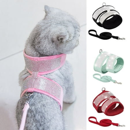 DOPI Pet Harness Leash K-shaped Anti-escape Rhinestone Inlaid Pet Chest Strap Traction Rope Kit Pet Supplies