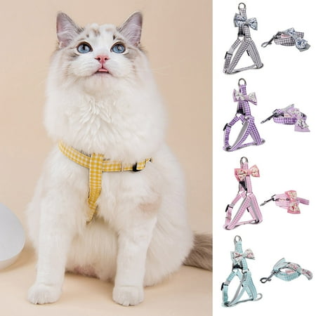 DOPI Pet Leashes Set Plaid Pattern Anti-escape Adjustable Cats Dogs Chest Strap Traction Rope Kit Pet Supplies