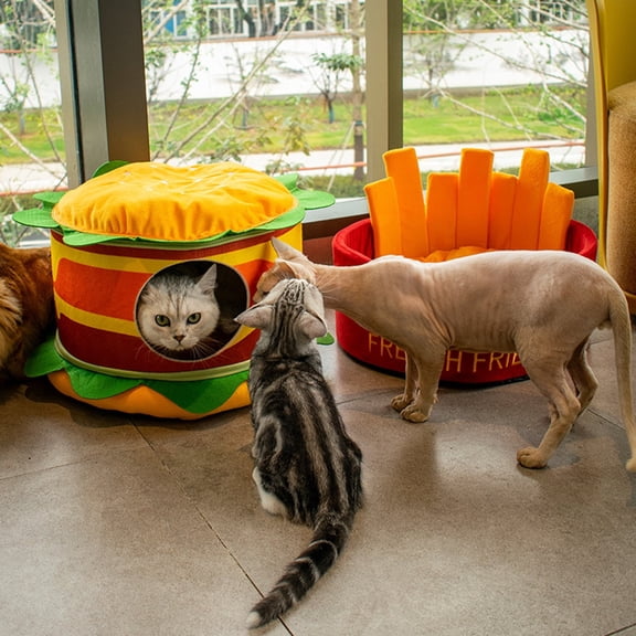 DOPI Pet Nest Hamburger Fries Shape Keep Warmth Moisture-proof Cute Pet Dogs Cats Bed House for All Seasons