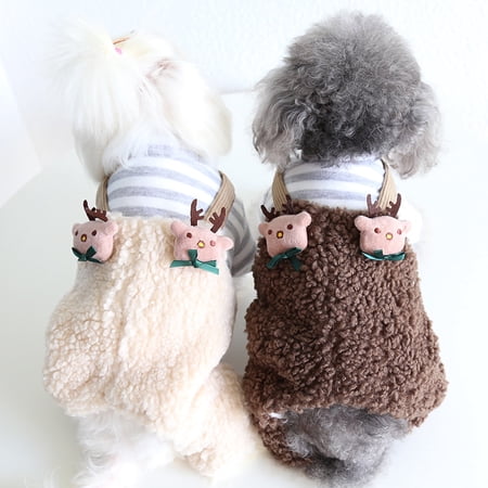 DOPI Pet Pajama Adorable Deer Decor Warm Striped Pattern Dogs Warm Jumpsuit Outfit Pet Supplies