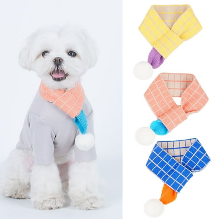 DOPI Pet Scarf Skin-friendly Crossed Design Polyester Plaid Pattern Cat Dog Neckerchief with Small Pompon for Winter