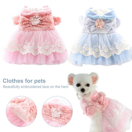 DOPI Pet Skirt Fly Sleeves Bowknot Dress-up Skin Friendly Pe Dogs Lace Wedding Dress for Autumn