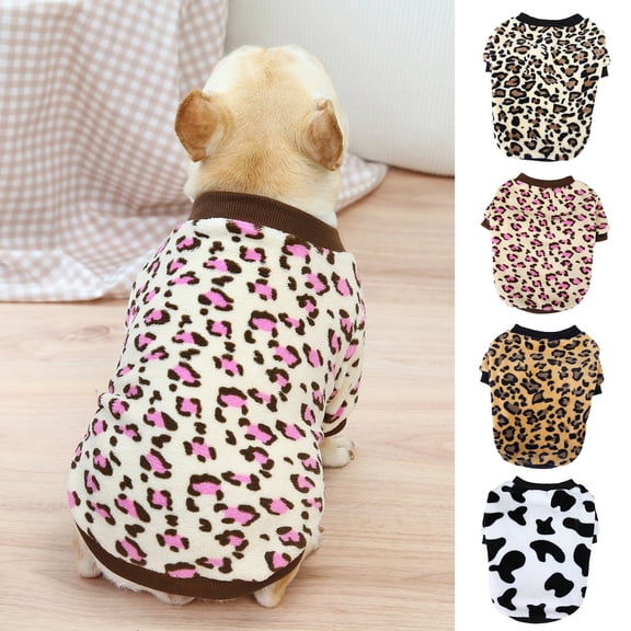 DOPI Pet Sweater Leopard Pattern Keep Warmth Good Elasticity Pet Dogs Sweatshirt Costume for Fadou