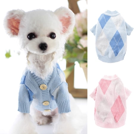 DOPI Pet Sweater Rhombus Plaid Pattern Dress-up Two-leg Pet Knitted Cardigan Outfit Dogs Cats Supplies