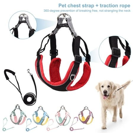 DOPI Pet Traction Rope Set Dual-color 360 Degrees Anti-escape Lightweight Reflective Pet Dogs Vest Chest Strap Leash Set Pet Supplies
