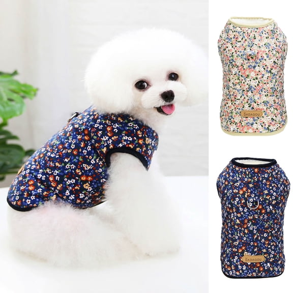 DOPI Pet Vest Floral Pattern Keep Warmth Easy-wearing Cute Pet Dog Sleeveless Thickened Jacket for Autumn