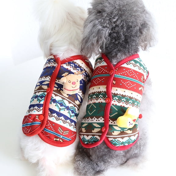 DOPI Pet Winter Vest Print Design Button Closure Windproof Cat Dog Two-legged Vest Clothes for Christmas