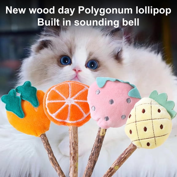 DOPI Plush Cat Toy Attention Catching Clean Teeth Actinidia Polygama Radish Fruit Squeaky Interactive Toy for Pet